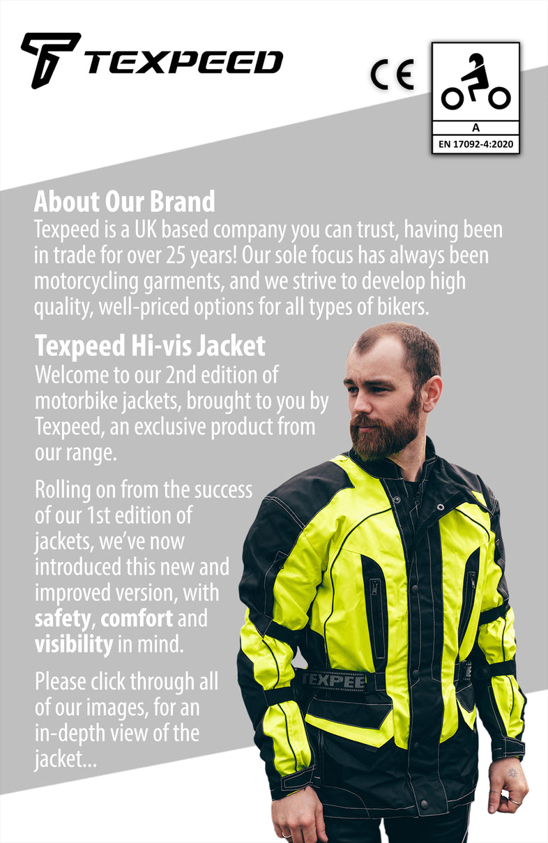 Hi-Vis Yellow Cordura Motorcycle Jacket | Texpeed
