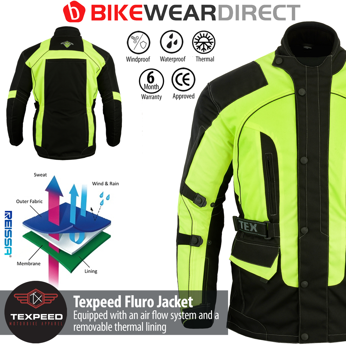 Men Motorcycle Motorbike Cordura Textile Racing Jacket Waterproof CE - View #3