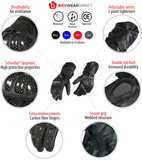 Leather Motorcycle Motorbike Biker Gloves Vented CE Carbon Knuckle Armour Pro | Texpeed