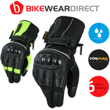 Waterproof Leather Motorbike Motorcycle Gloves Textile Black CE Armoured Biker | Texpeed