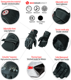 Motorbike Motorcycle Leather Gloves Winter Thermal Waterproof CE Armour Biker | Texpeed