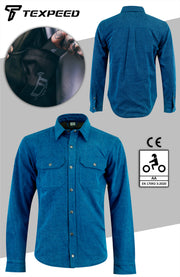 Kevlar Blue Denim Motorcycle Shirt | Texpeed