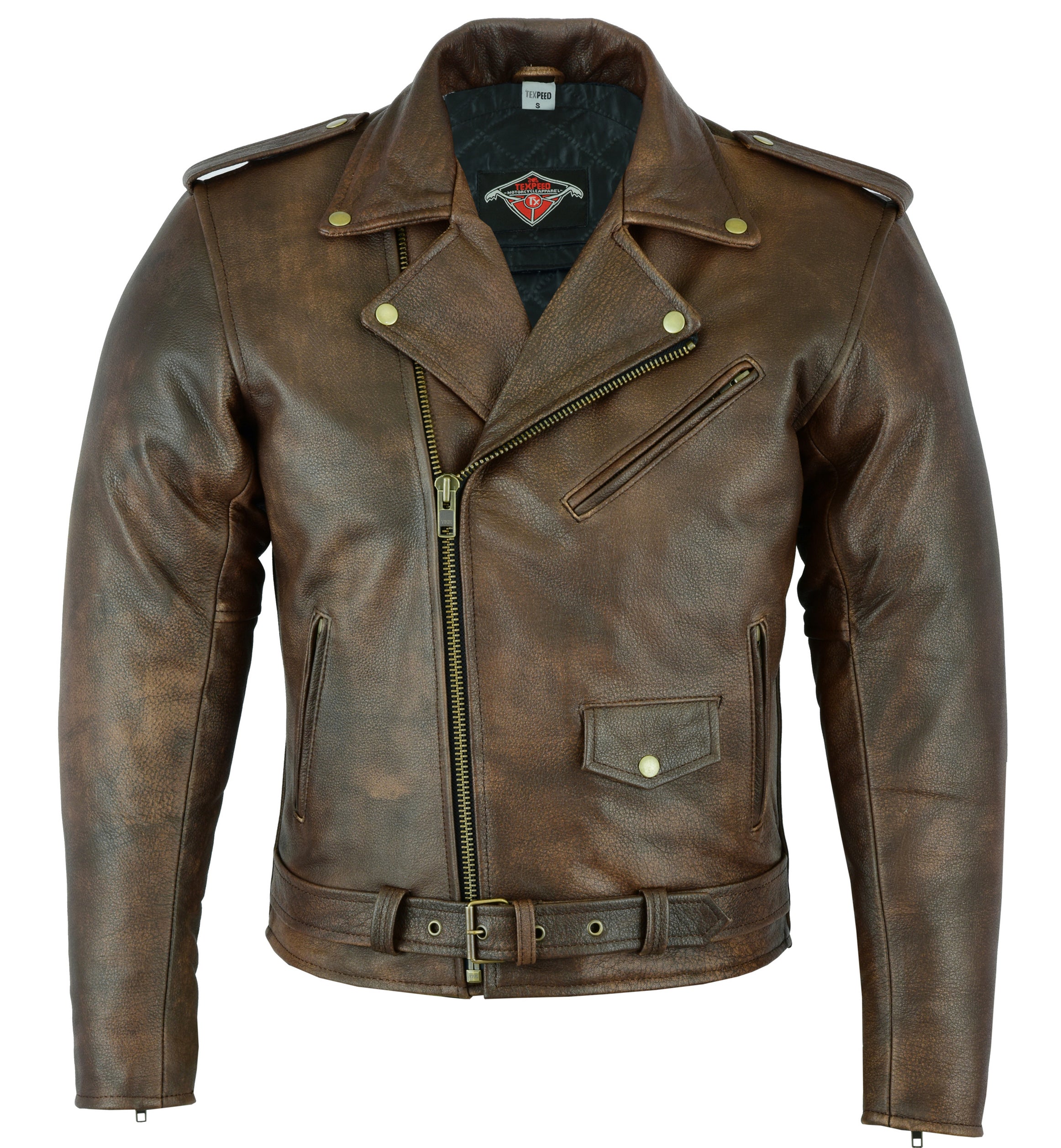 ジャケット・アウター OHOTORO balmacaan leather jacket brown Texpeed Brando Leather Motorbike Jacket with Protective Armour