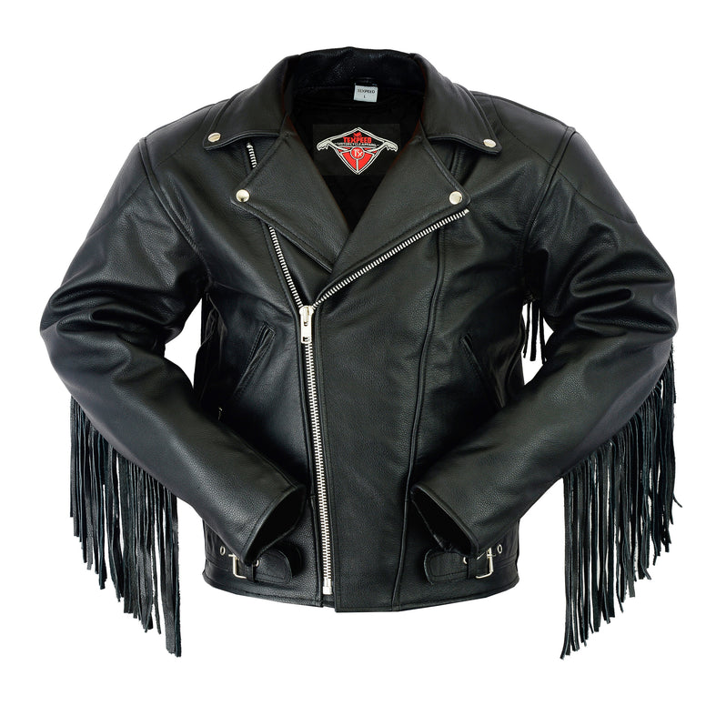 Tasselled Chopper Black Leather Motorcycle Jacket | Texpeed
