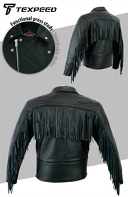 Tasselled Chopper Black Leather Motorcycle Jacket