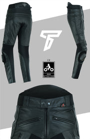 Sliding Black Leather Motorcycle Trousers
