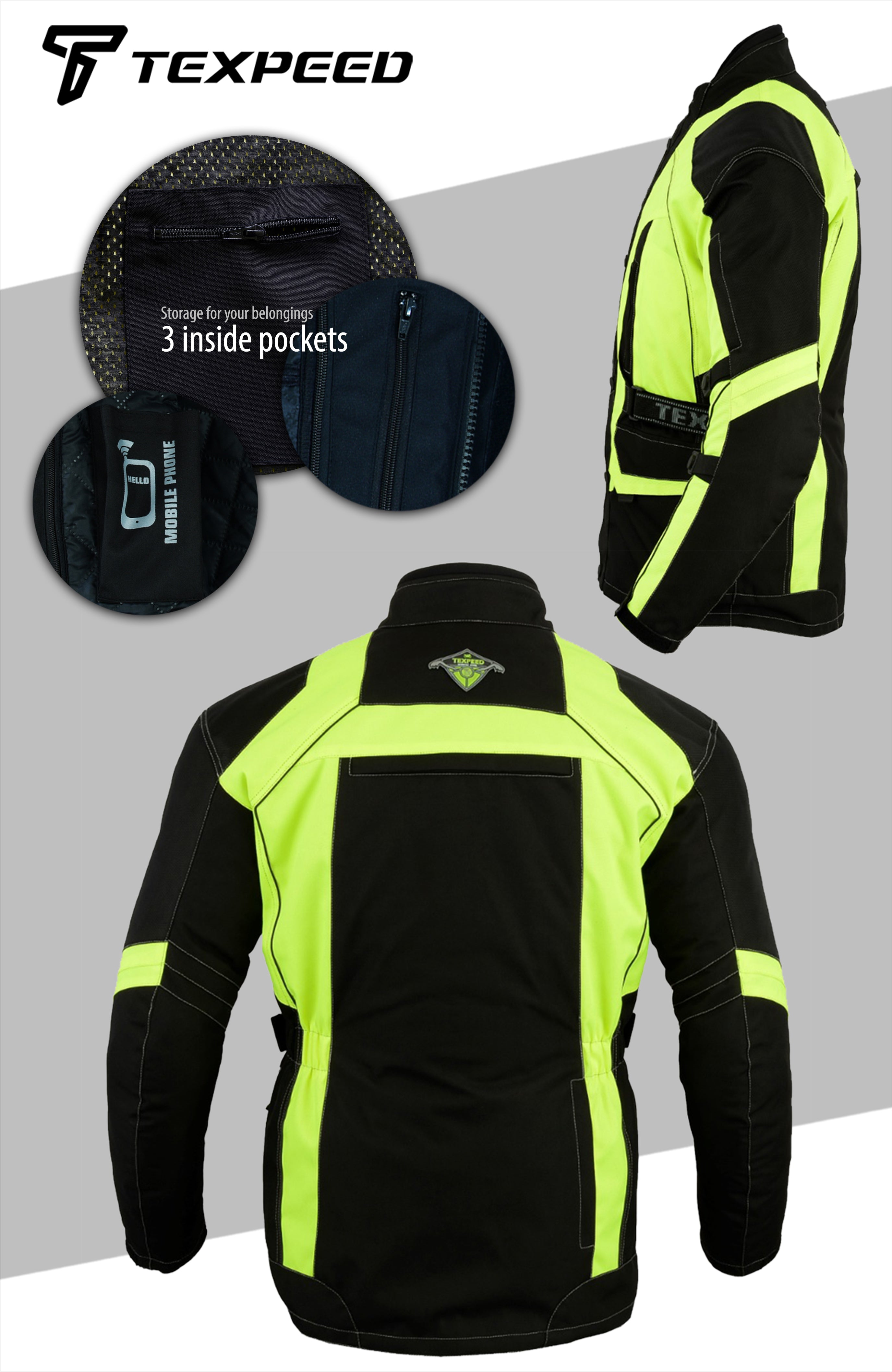 Waterproof Hi-Vis Yellow Cordura Motorcycle Jacket | Texpeed