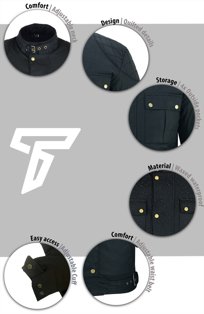 Short Black Waxed Motorcycle Jacket