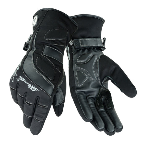 Womens Leather Motorcycle Warm Gloves Ladies Black Motorbike Waterproof Biker