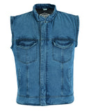 Denim Waistcoat Motorbike Rustic Biker Motorcycle Vest Cut Distressed Club | Texpeed