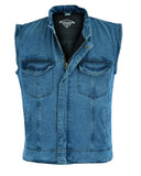 Denim Waistcoat Motorbike Rustic Biker Motorcycle Vest Cut Distressed Club