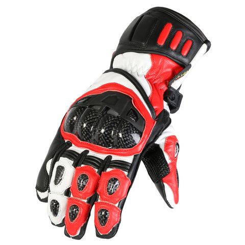 Leather Motorcycle Motorbike Biker Gloves Red Black CE Knuckle Armour Protection