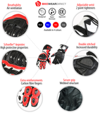 Leather Motorcycle Motorbike Biker Gloves Red Black CE Knuckle Armour Protection