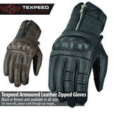 Zipped Leather Motorcycle Gloves