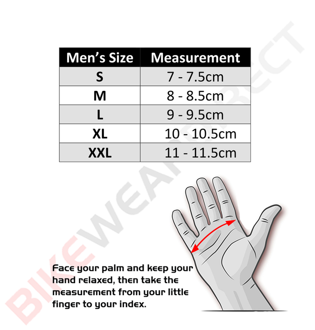 Motorbike Motorcycle Leather Gloves Winter Thermal Waterproof CE Armour Biker Size Chart | Texpeed