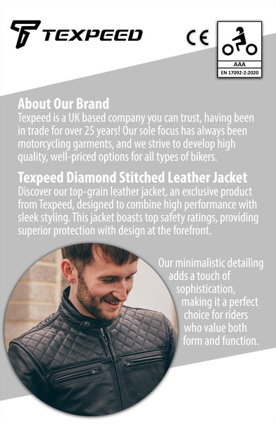 Texpeed Diamond-Stitched Motorbike Jacket with CE Armour