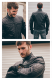 Diamond Stitched Black Leather Motorcycle Jacket