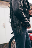 Tasselled Chopper Black Leather Motorcycle Jacket