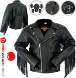 Tasselled Chopper Black Leather Motorcycle Jacket