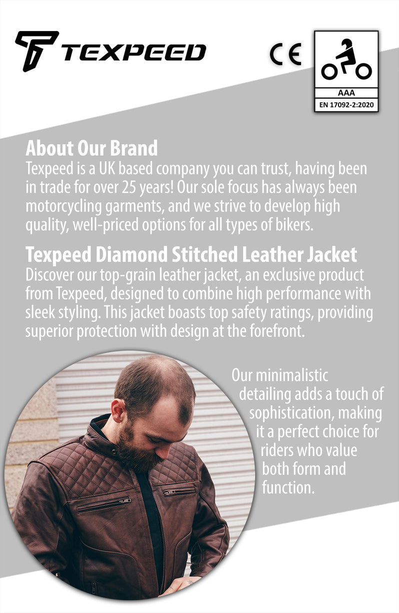 Diamond Stitched Brown Leather Motorcycle Jacket | Texpeed