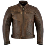 Diamond Stitched Brown Leather Motorcycle Jacket