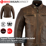 Diamond Stitched Brown Leather Motorcycle Jacket