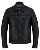 Signature City Casual Black Leather Buttoned Jacket