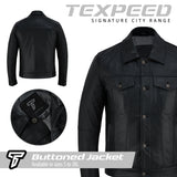 Signature City Casual Black Leather Buttoned Jacket