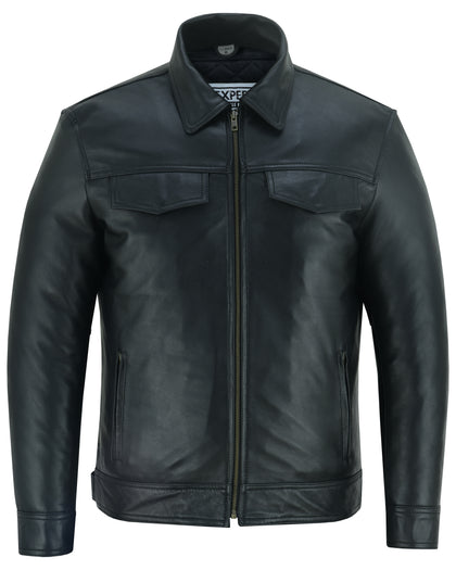 Casual Black Leather Zipped Shirt