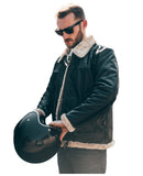 Aviator Pilot Casual Black Leather Fur Jacket