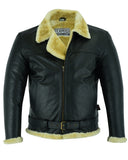 Aviator Pilot Casual Black Leather Fur Jacket
