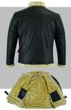 Aviator Pilot Casual Black Leather Fur Jacket