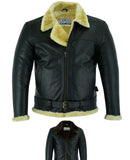 Aviator Pilot Casual Black Leather Fur Jacket