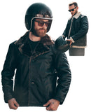 Aviator Pilot Casual Black Leather Fur Jacket