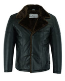 Aviator Pilot Casual Black Leather Fur Jacket