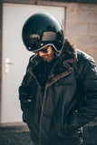 Aviator Pilot Casual Black Leather Fur Jacket