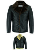 Aviator Pilot Casual Black Leather Fur Jacket