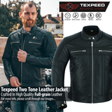 Two Tone Black Leather Motorcycle Jacket