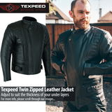 Twin Zipped Black Leather Motorcycle Jacket