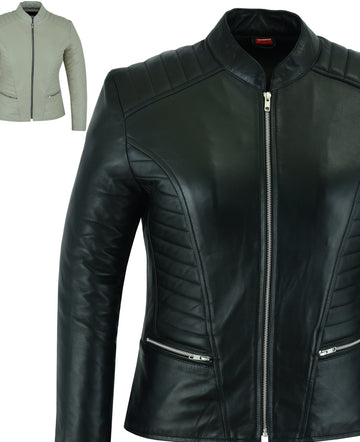 Womens Signature City Casual Black Leather Jacket | Texpeed