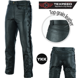 Laced Black Leather Motorcycle Trousers