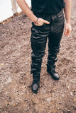 Laced Black Leather Motorcycle Trousers