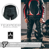 Sliding Black Leather Motorcycle Trousers