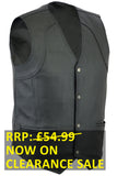 Plain Black Leather Biker Waistcoat