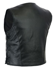 Leather Waistcoat Motorbike Fish Hook Clip Braided Laced Biker Motorcycle Vest | Texpeed