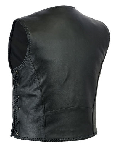 Leather Motorbike Vest with Braided Laced Design | Texpeed