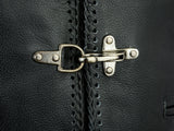 Buckle Hook Black Leather Motorcycle Waistcoat