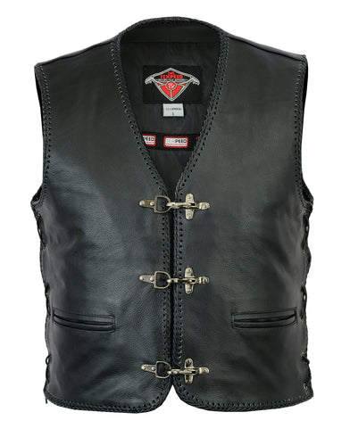 Leather Motorbike Vest with Braided Laced Design | Texpeed