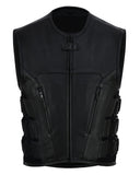 Military Leather Motorcycle Waistcoat