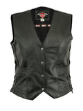 Womens Ladies Leather Waistcoat Motorcycle Biker Motorbike Fitted Cut With Laces